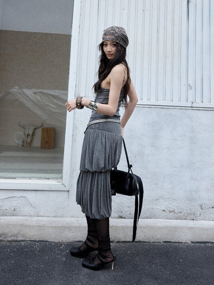 Pleated Drape Balloon Knit Dress【s0000016870】