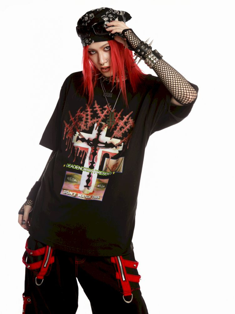 Subculture Print Unisex Loose T-shirt【s0000013600】
