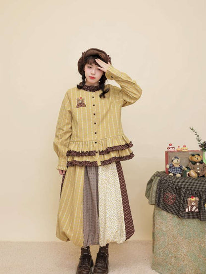 Vintage Girly Yellow Brown Flower Skirt【s0000014840】