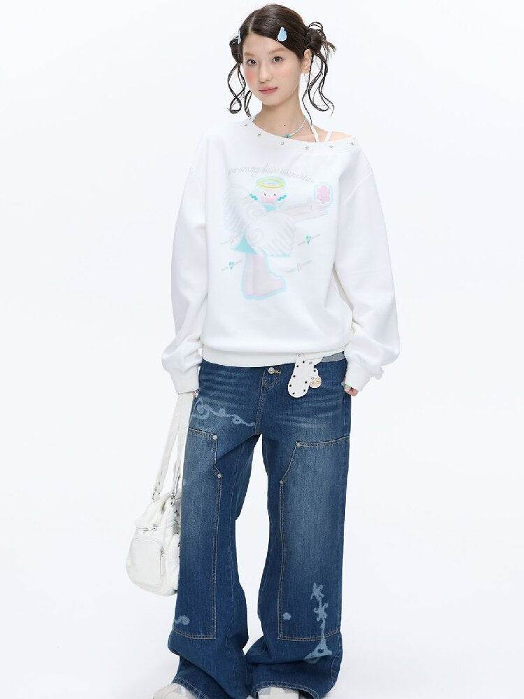Stud Washed Two Tone Raw Jeans【s0000016398】
