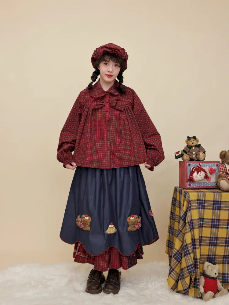 Teddy bear embroidered denim skirt【s0000014176】