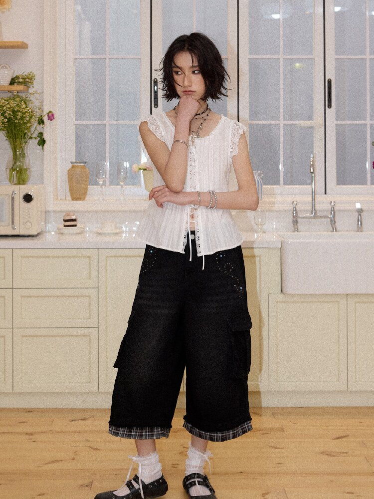 Spliced Plaid Diamond Wide Jeans【s0000016659】