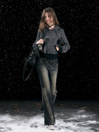 Striped Cat-Ear Hoodie【s0000014425】