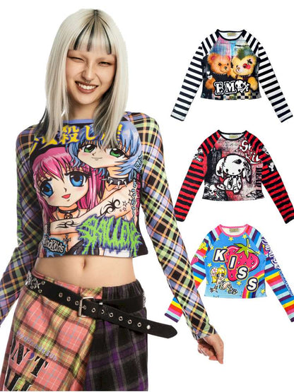 Sweet Cool Y2K Subculture Print Short Top【s0000014907】