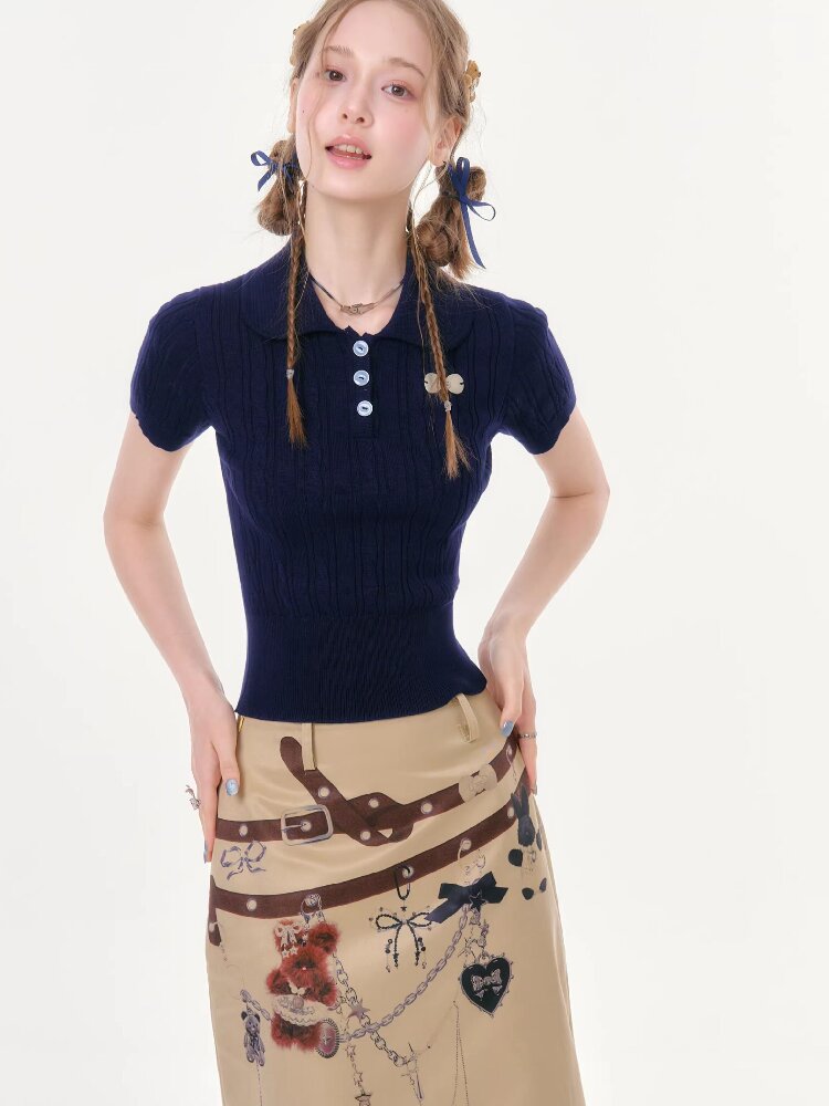 Twist Doll Collar Knitted T-Shirt【s0000016611】