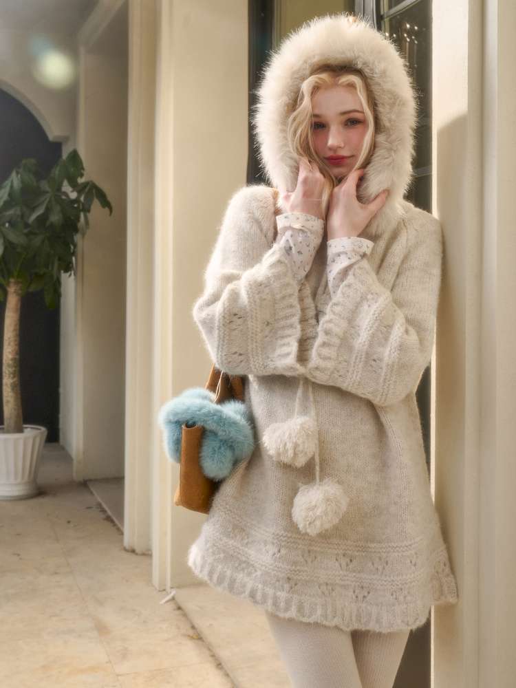 Thick Fleece Wool Knitted Cape Skirt Hooded【s0000014894】