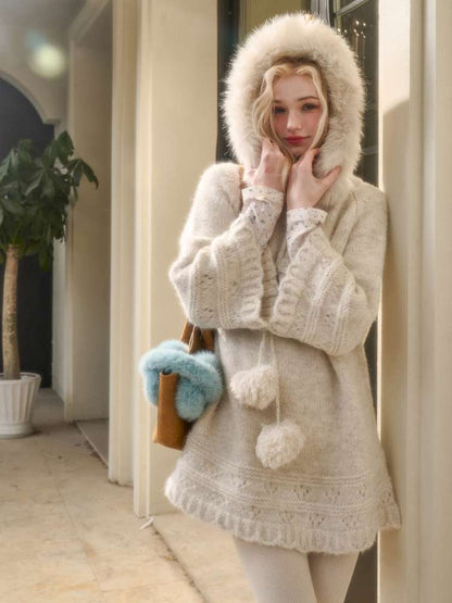 Thick Fleece Wool Knitted Cape Skirt Hooded【s0000014894】