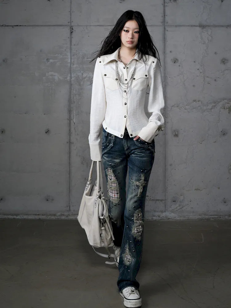 Distressed Straight-Leg Slim-Fit Jeans【s0000013946】