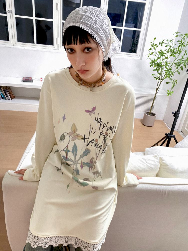 Printed Loose Casual Long Sleeve T-Shirt Dress [S0000010098]