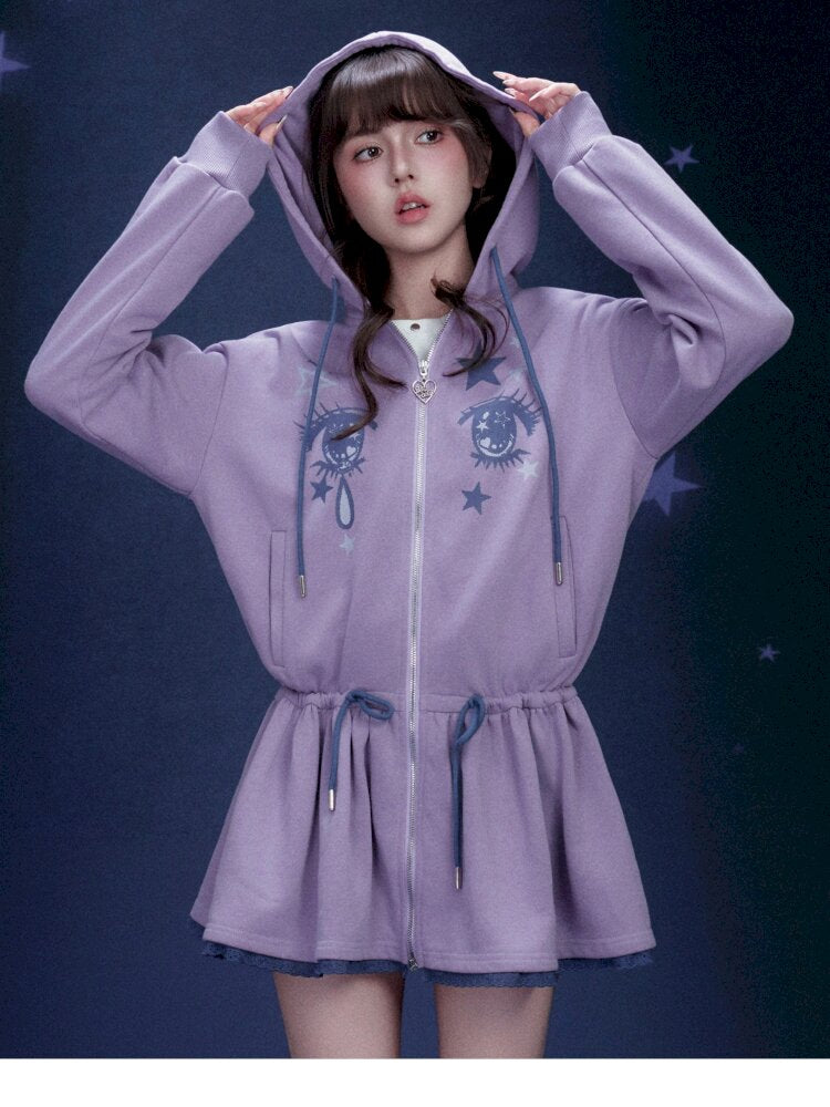 Purple Comic Eye Sweatshirt Dress【s0000015439】