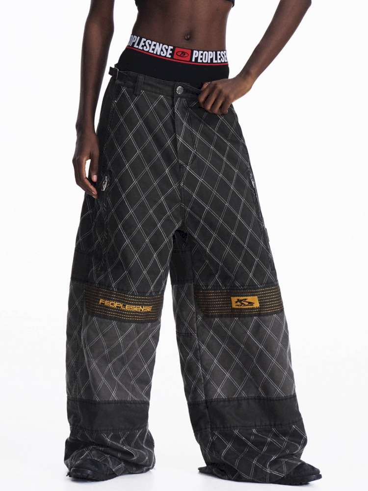 PU Distressed Diamond Cargo Pants【s0000015175】