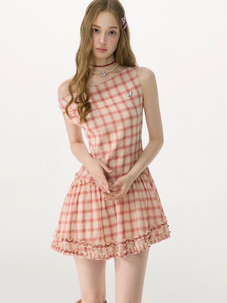 Girly Plaid Swing Collar Dress【s0000017155】