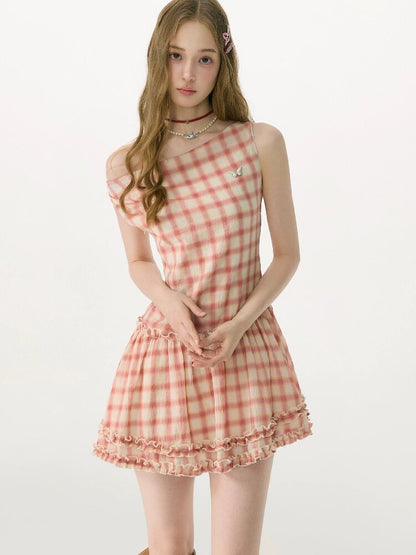 Girly Plaid Swing Collar Dress【s0000017155】