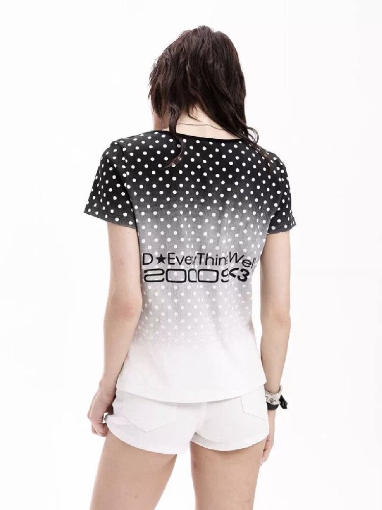 Gradient Polka Dot Slogan Slim Tee【s0000018285】