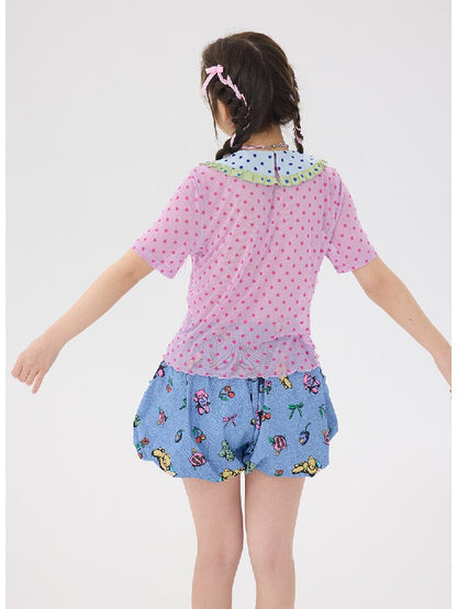 Denim Bear Printed Pumpkin Pants【s0000016706】