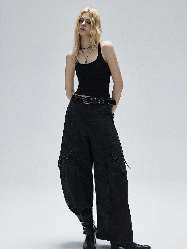 Black Lyocell U-Neck Wide Vest【s0000016251】