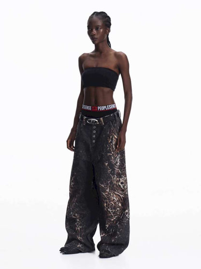 Digital Leopard Print Twill Jeans【s0000015181】