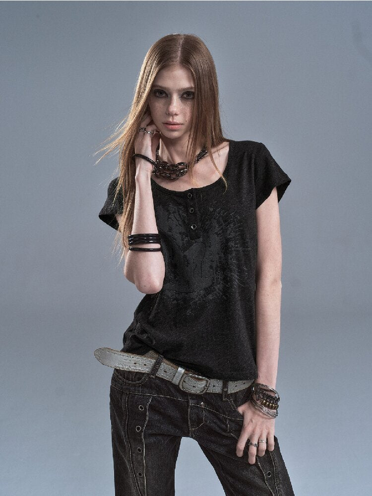 Snow Dot Gray Tencel Cotton T-shirt【s0000016636】