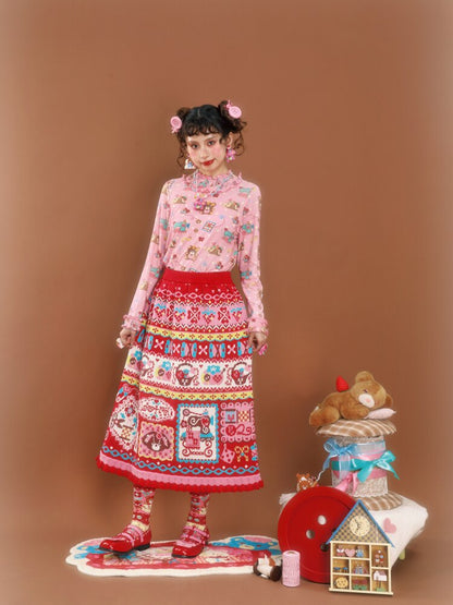 Red Jacquard Vintage Lace Skirt【s0000015590】