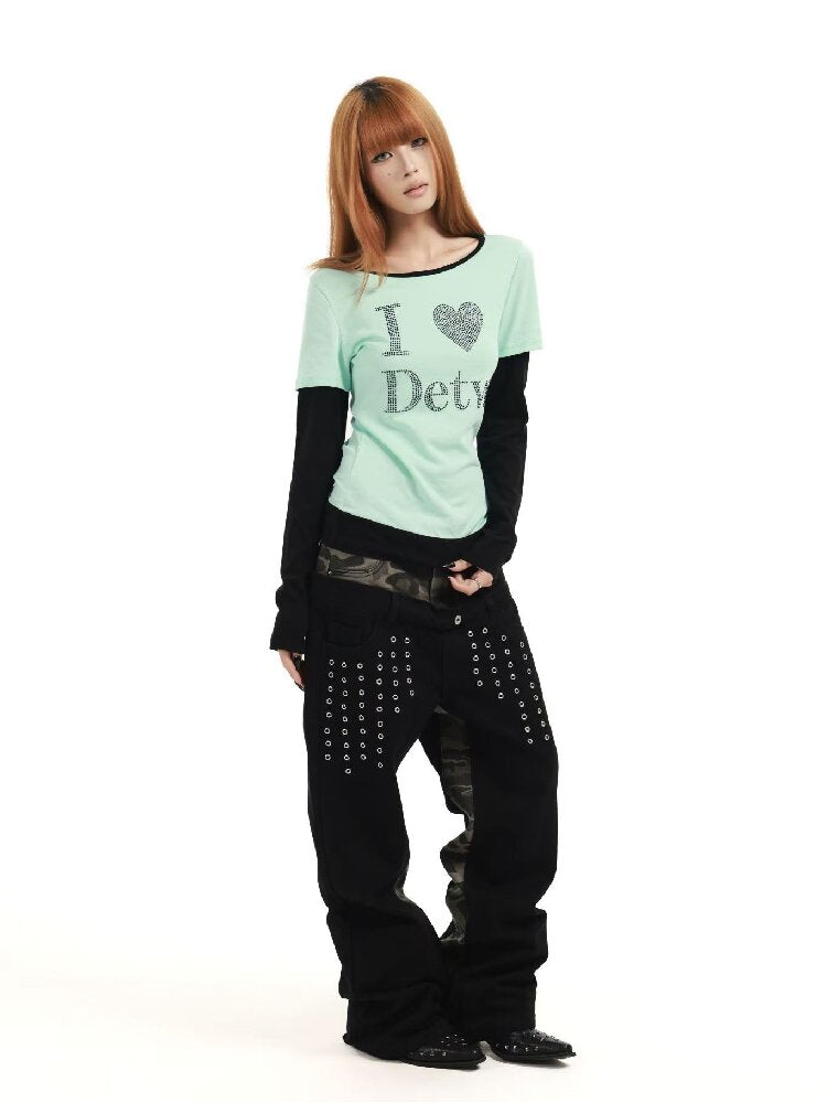 Fake Two-Piece Mint Green U-Neck T【s0000018360】
