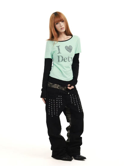 Fake Two-Piece Mint Green U-Neck T【s0000018360】