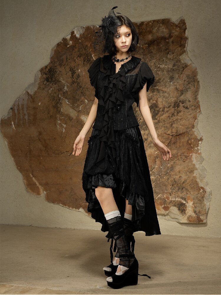 Court Style Dark Punk Puff Sleeve Shirt【s0000016886】