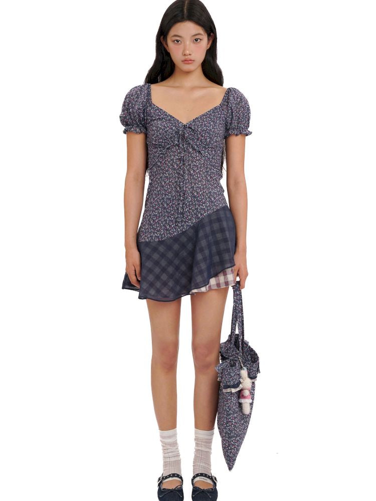 Plaid bubble sleeve top/dress【s0000013456】