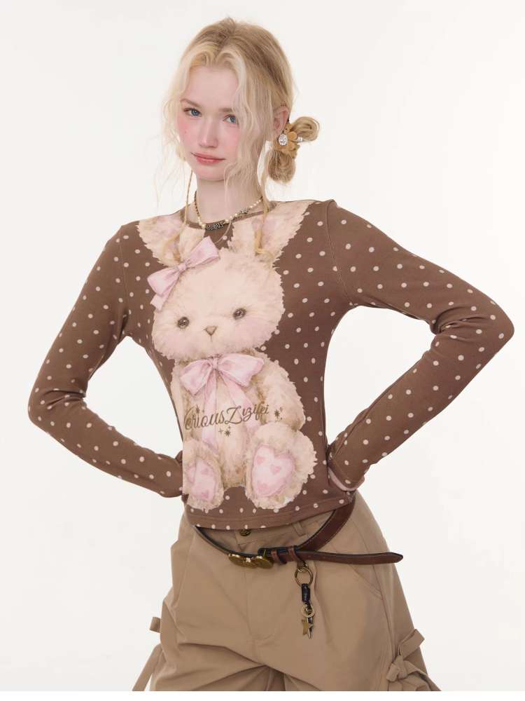 Honey Rabbit Polka Dot Print Top【s0000015434】