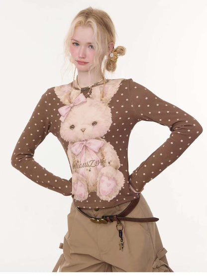 Honey Rabbit Polka Dot Print Top【s0000015434】