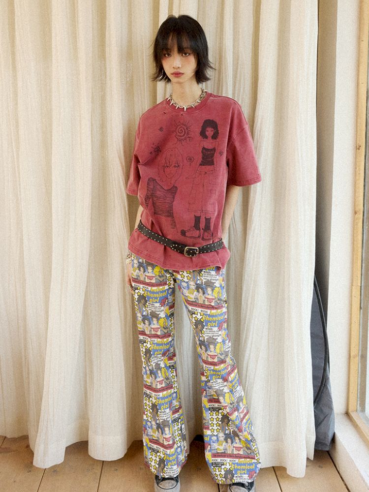 Full print manga micro flare pants【s0000012417】
