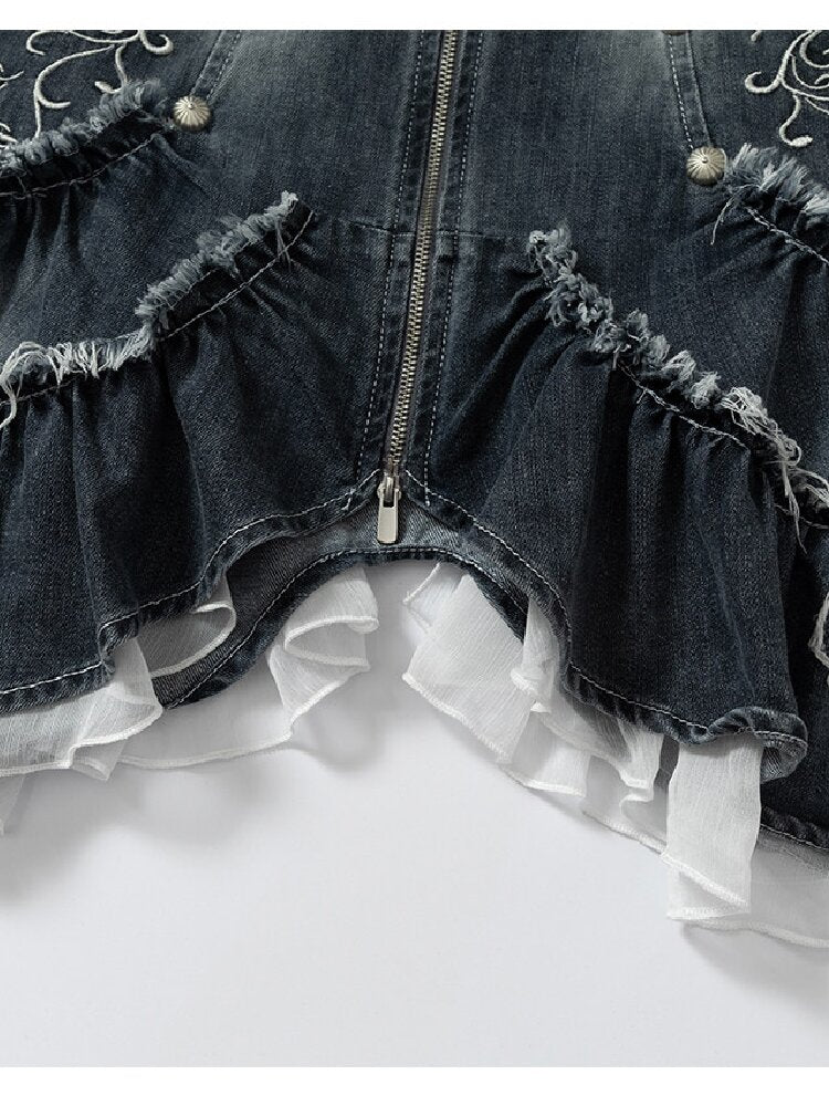 Court Embroidered Denim Mermaid Dress【s0000016983】