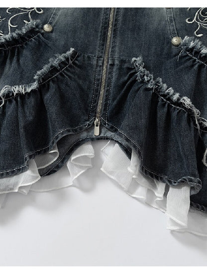 Court Embroidered Denim Mermaid Dress【s0000016983】