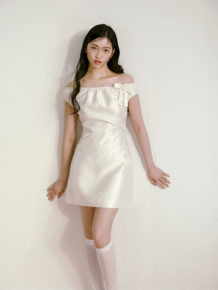 Satin Elastic One Shoulder Bowknot Waisted Dress【s0000013237】