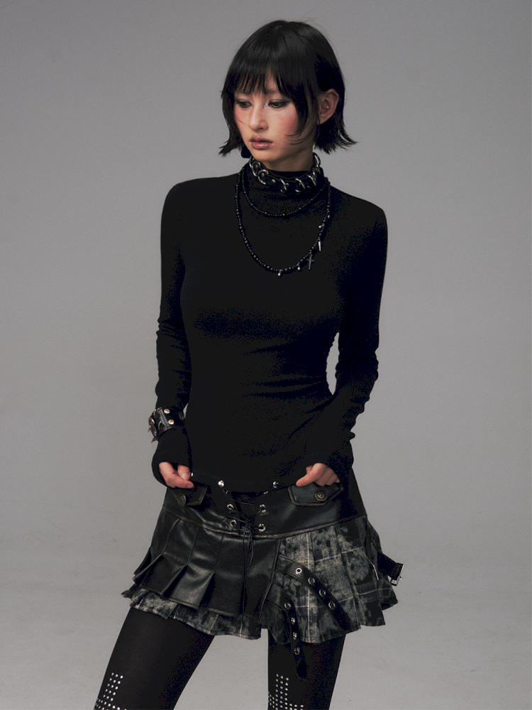 Punk Rivet Semi-High Neck Slim Top【s0000014701】