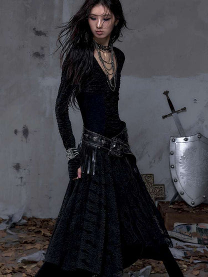 Heavy-Duty Fringe Wide Leather Belt【s0000014476】