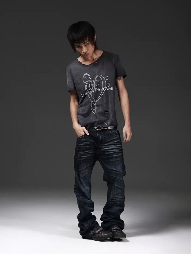 Heavy Wash Cut Neckline Short-Sleeve Tee【s0000018269】