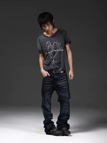 Heavy Wash Cut Neckline Short-Sleeve Tee【s0000018269】