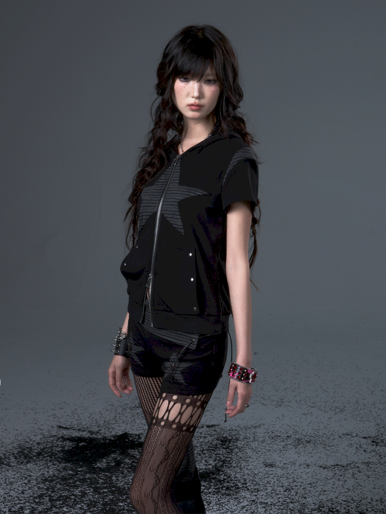 Stars Rabbit Ears Hooded Double Zipper Cardigan【s0000012442】