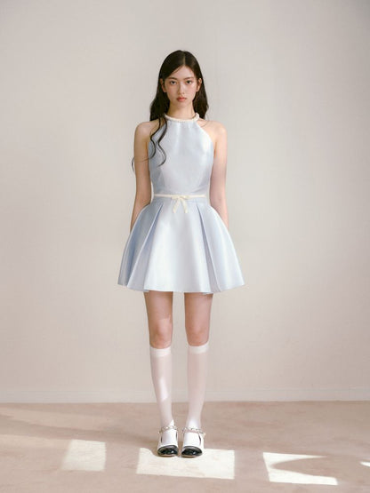 Satin Pearls Hanging Neck Dress【s0000013246】