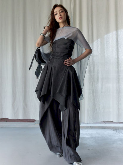 Pleated Irregular Hem Sheath Tank Top【s0000013220】