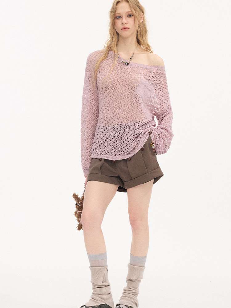Diagonal Openwork Beaded Knitwear【s0000015405】