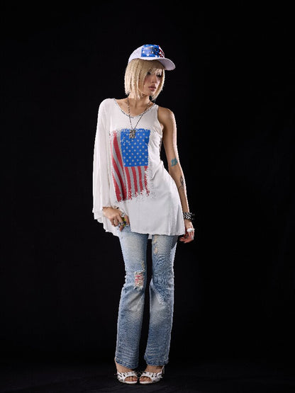 Drape Asymmetrical Sequin T-Shirt【s0000018507】