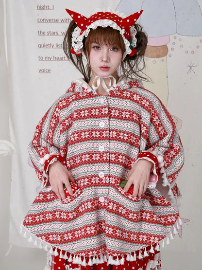 Showa-Era Vintage Red Sweater Cape Coat【s0000014110】