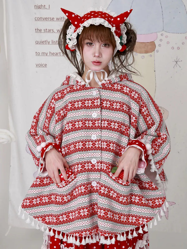 Showa-Era Vintage Red Sweater Cape Coat【s0000014110】