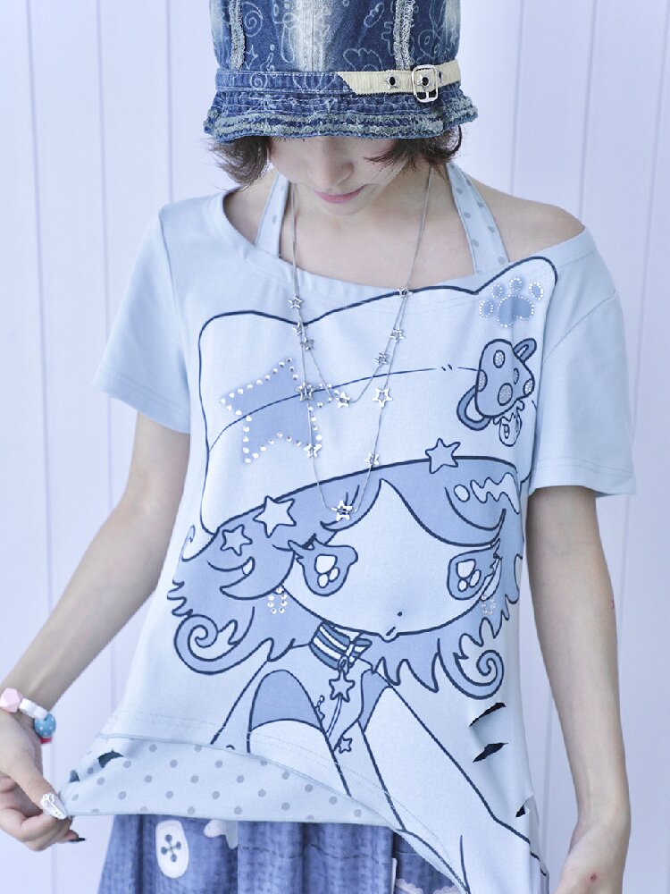 Vintage Halter Strap Two Piece T-shirt【s0000017477】