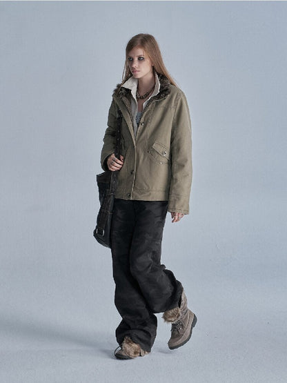 Distressed Lambswool Padded Jacket【s0000019094】