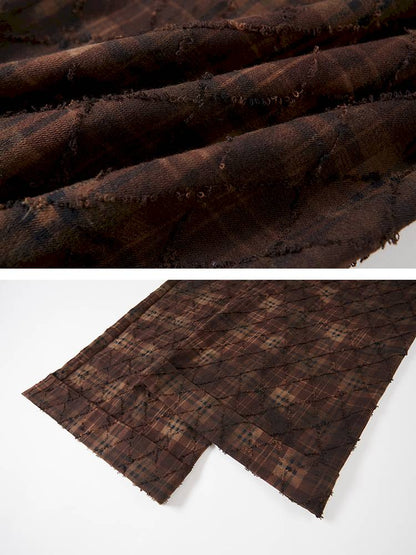 Textured straight leg loose plaid trousers【s0000014384】