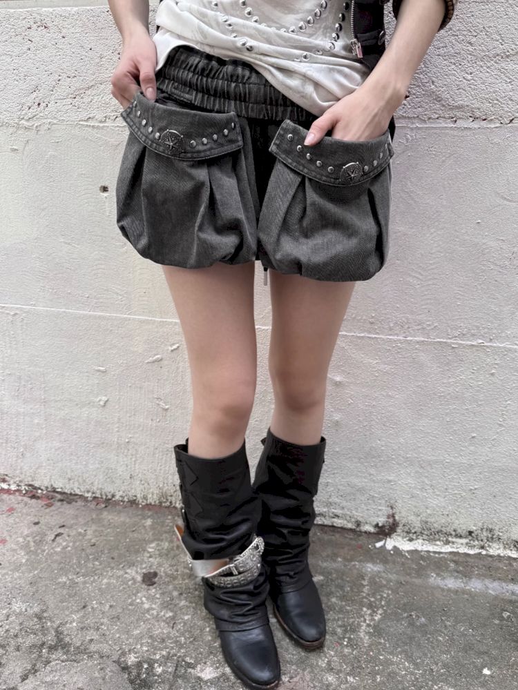 Washed Cotton Mid-Rise Shorts【s0000012834】