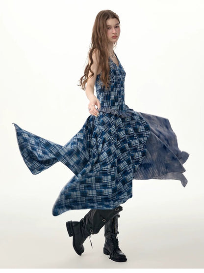Patchwork Halter Irregular Dress【s0000017301】