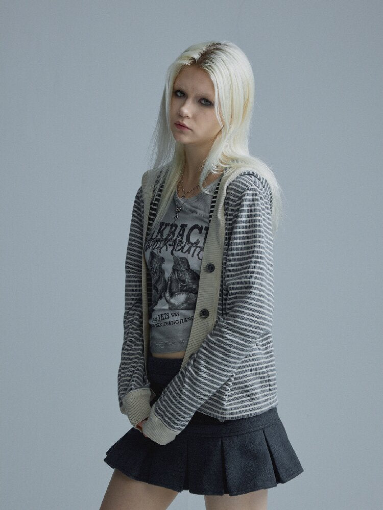 Gray Pleated Napoleon Mini Skirt【s0000018555】